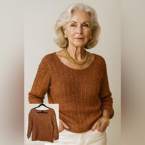 MAGIC CRUSH Rust Burnt Orange Color Scoop Neck, 3/4 Sleeve Blouse, One Size